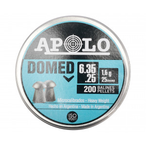 Пули для пневматики Apolo Domed 6,35 мм, 1,6 грамм, 200 штук Пули для пневматики Apolo Domed 6,35 мм, 1,6 грамм, 200 штук